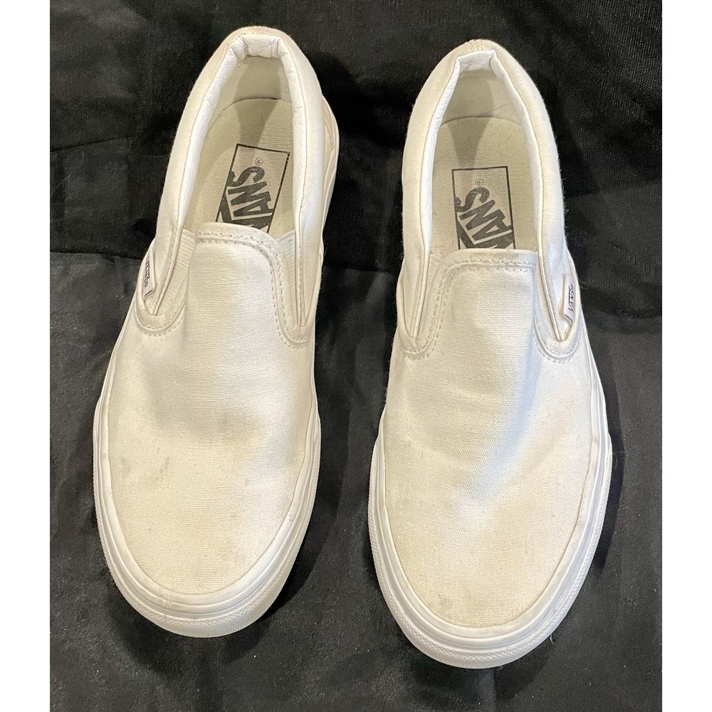 VANS Classic Slip-On White Canvas Shoes Size Women Size 6.5 Men 5‎ Y2K Vintage